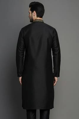 Black embroidered dupion silk kurta 2