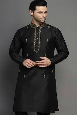 Black embroidered dupion silk kurta 2