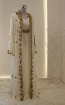 Grand white georgette kaftan dress with zari work | luxury party & wedding wear 1