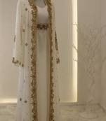 Grand white georgette kaftan dress with zari work | luxury party & wedding wear