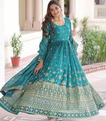 Rama crunchy sequins embroidered flared gown with heavy dupatta