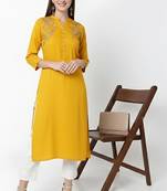 Yellow embroidered rayon kurta Pant