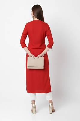Red embroidered rayon kurta Pant 2