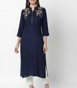 Navy embroidered rayon kurta Pant