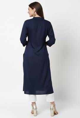 Navy embroidered rayon kurta Pant 2
