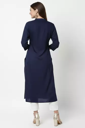 Navy embroidered rayon kurta Pant