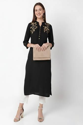 Black embroidered rayon kurta Pant