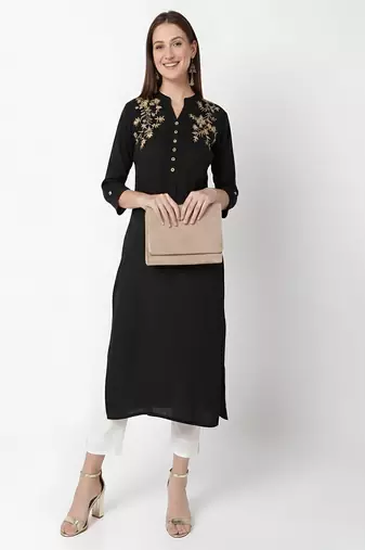 Black embroidered rayon kurta Pant