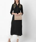 Black embroidered rayon kurta Pant