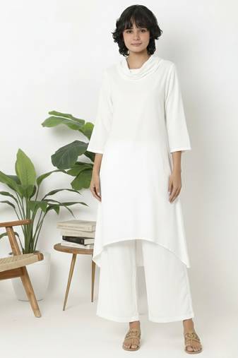 White plain rayon kurta palazzo
