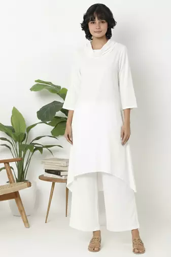 White plain rayon kurta palazzo