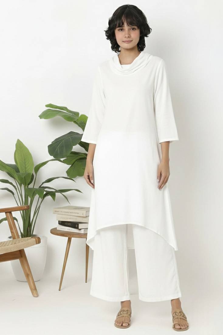 White plain rayon kurta palazzo