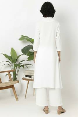 White plain rayon kurta palazzo 2