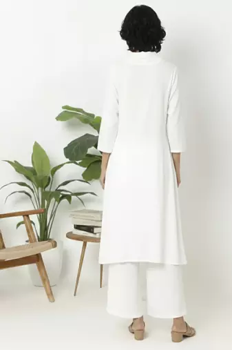 White plain rayon kurta palazzo