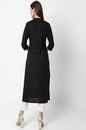 Black embroidered rayon kurta Pant