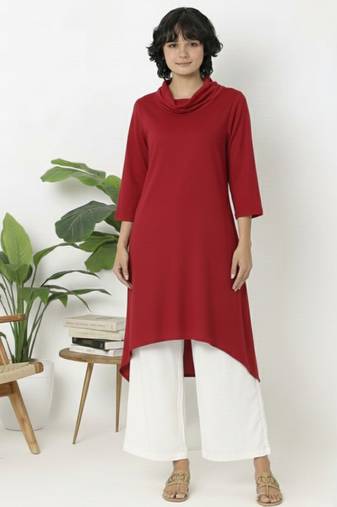 Red plain rayon kurta palazzo