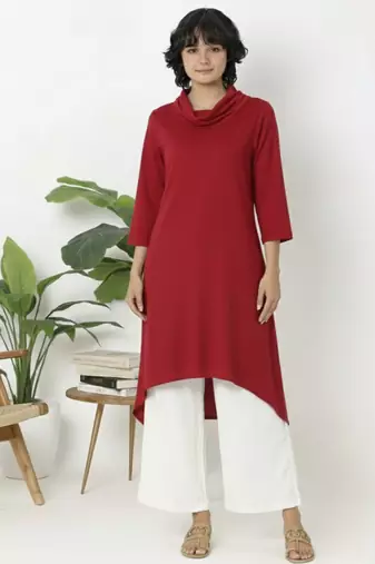 Red plain rayon kurta palazzo