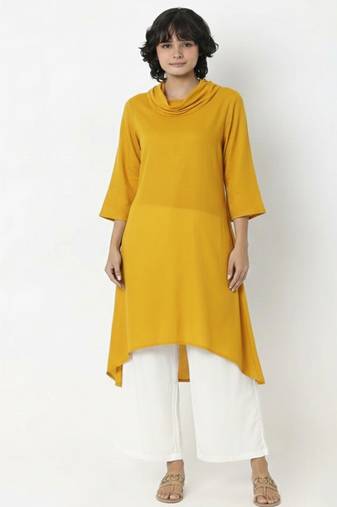 Yellow plain rayon kurta palazzo