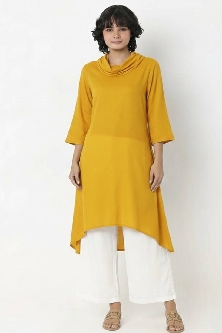 Yellow plain rayon kurta palazzo