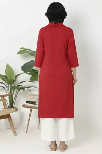 Red plain rayon kurta palazzo
