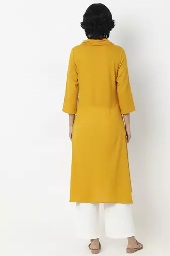 Yellow plain rayon kurta palazzo