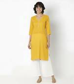 Yellow embroidered rayon kurta palazzo