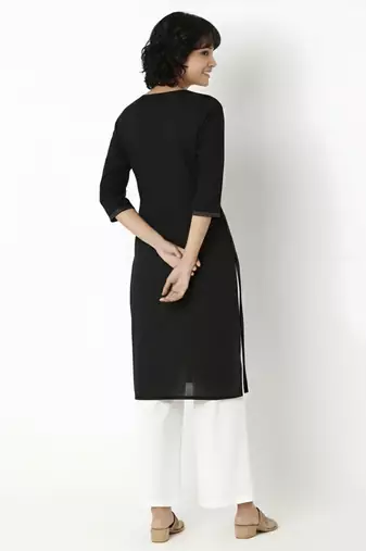 Black embroidered rayon kurta palazzo