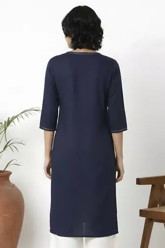 Navy embroidered rayon kurta palazzo