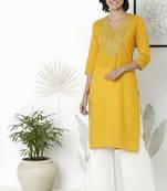 Yellow embroidered rayon kurta palazzo