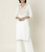 White embroidered rayon kurta palazzo