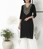 Navy embroidered rayon kurta palazzo