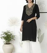 Black embroidered rayon kurta palazzo