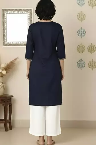 Navy embroidered rayon kurta palazzo