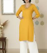 Yellow embroidered rayon kurta palazzo