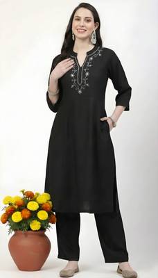 Black embroidered rayon kurta Pant 1