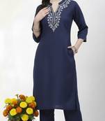 Navy embroidered rayon kurta Pant