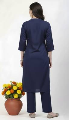 Navy embroidered rayon kurta Pant 2
