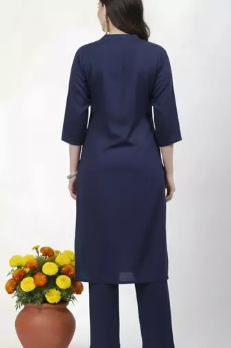 Navy embroidered rayon kurta Pant