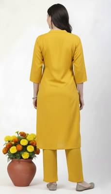 Yellow embroidered rayon kurta Pant 2