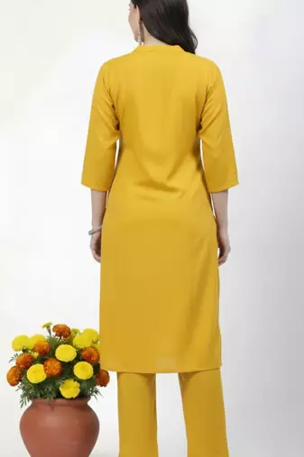 Yellow embroidered rayon kurta Pant