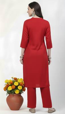 Red embroidered rayon kurta Pant 2