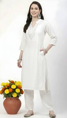 White embroidered rayon kurta Pant 1
