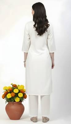 White embroidered rayon kurta Pant 2