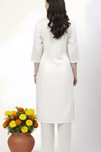 White embroidered rayon kurta Pant