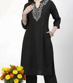 Black embroidered rayon kurta Pant