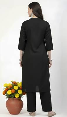 Black embroidered rayon kurta Pant 2