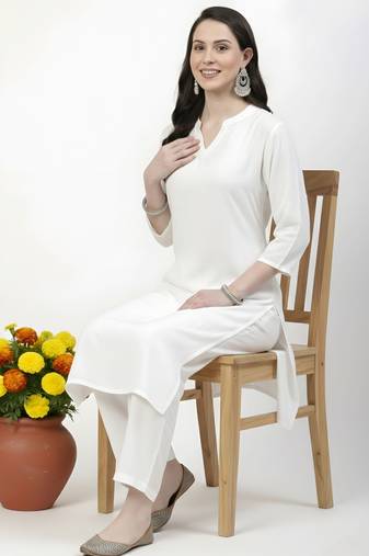White plain rayon kurta Pant
