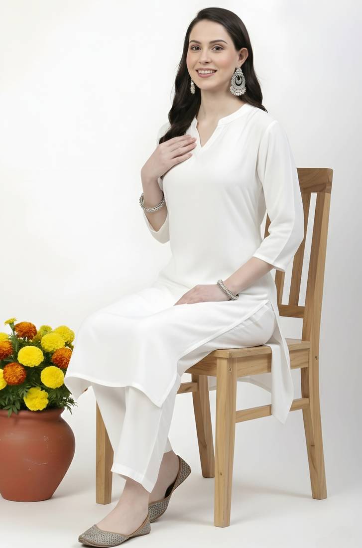 White plain rayon kurta Pant