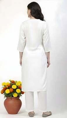 White plain rayon kurta Pant 2