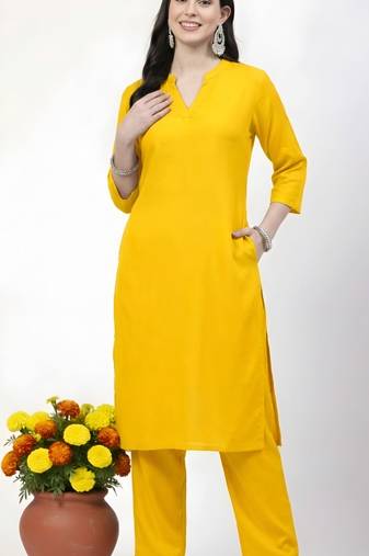 Yellow plain rayon kurta Pant